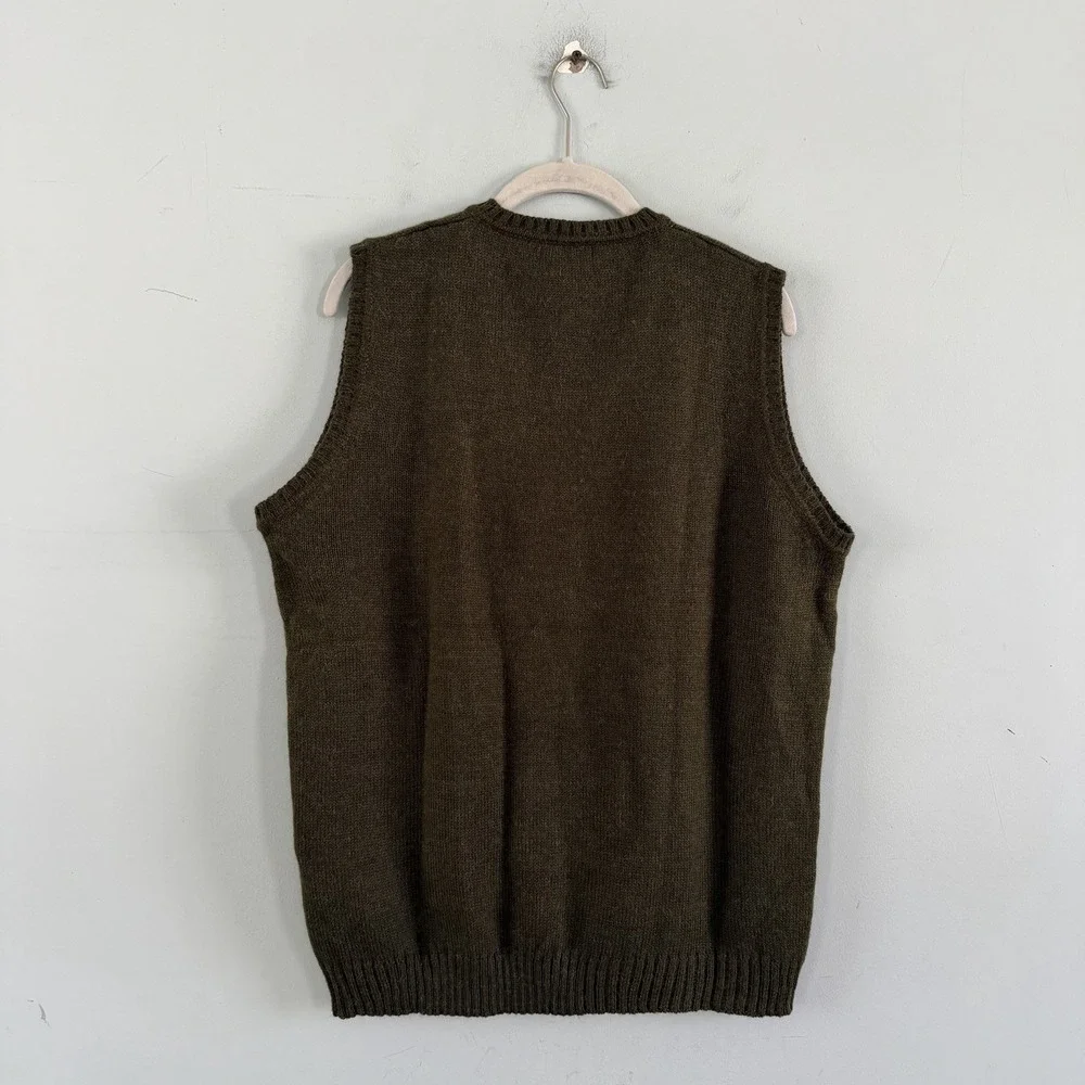 Tinkuy Peru Alpaca Wool Green Sleeveless V-Neck Mens Sweater Vest - Picture 3 of 4